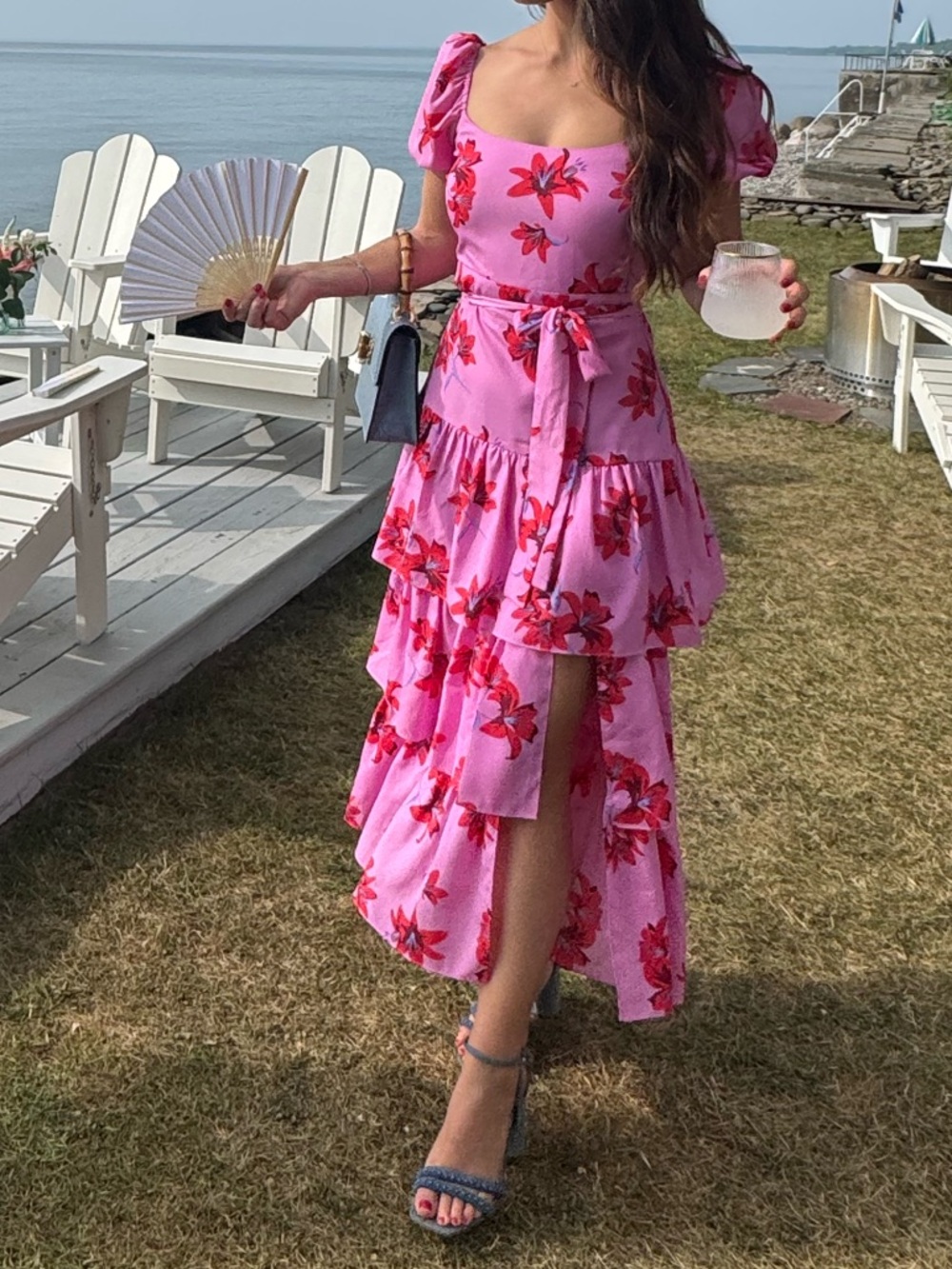 Likely Pink Floral Tiered Maxi Dress with Red Blooms